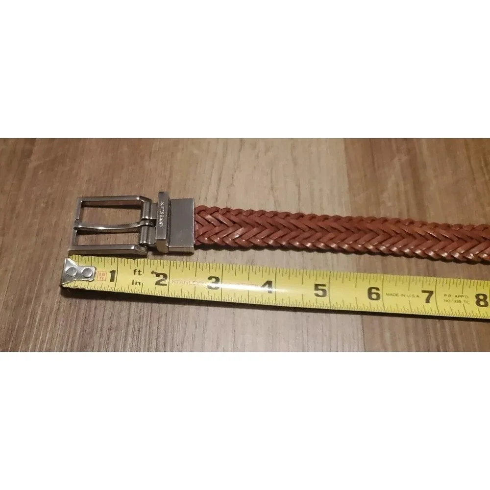 Anne Klein Women's Sz M/L Brown Braided‎ Leather Belt Reversable Silver Buckle
